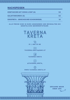 Speisekarte der Taverna Kreta